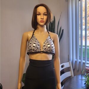 Liquid Blue Black and White Patterned Women's Bathing Suit top